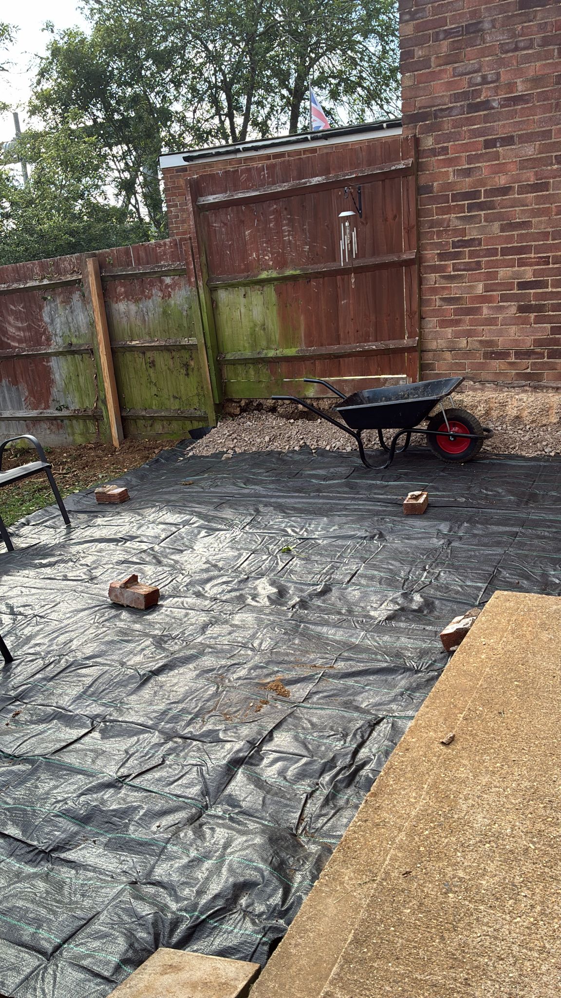 Ground covered and prepared after the original patio was lifted